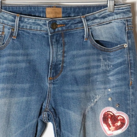 TRADE W @talljames! DRIFTWOOD BEAU SEQUIN HEART APPLE STRAWBERRY EYES JEANS 31 - Picture 3 of 8